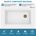 Sarlai 33" Quartz Composite Apron Front Workstation Kitchen Sink, Single Bowl Farmhouse Sink with Gold Drain, Roll-Up Rack & Cutting Board