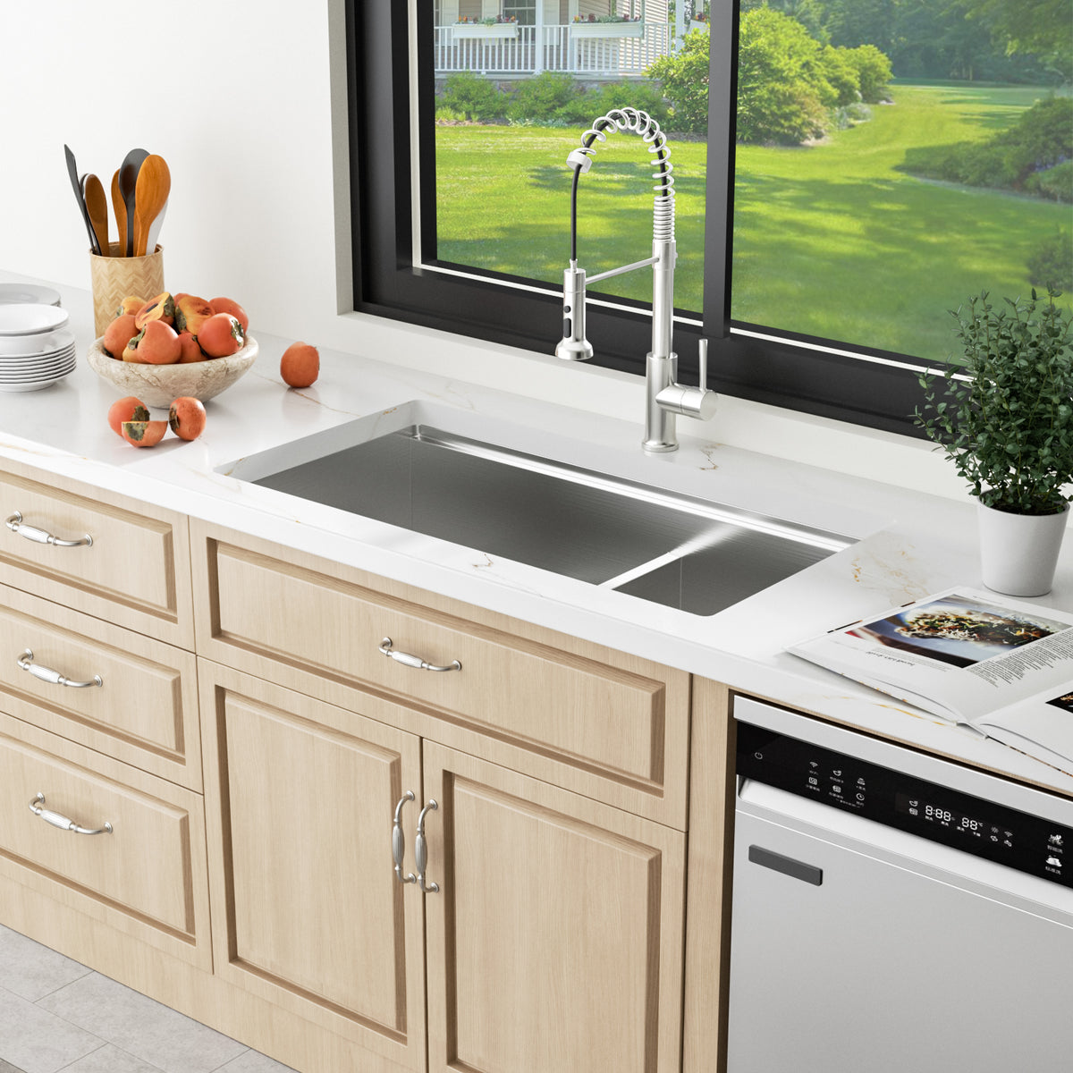 Sarlai 36in Undermount Workstation Sink - 16 Gauge 60/40 Double Bowl with Salad Prep Bowls