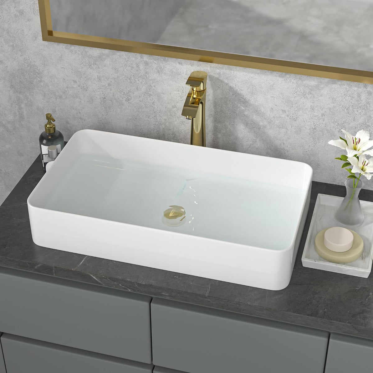 Sarlai 24''Rectangular White Ceramic Vessel Sink Above Counter Bathroom Sink