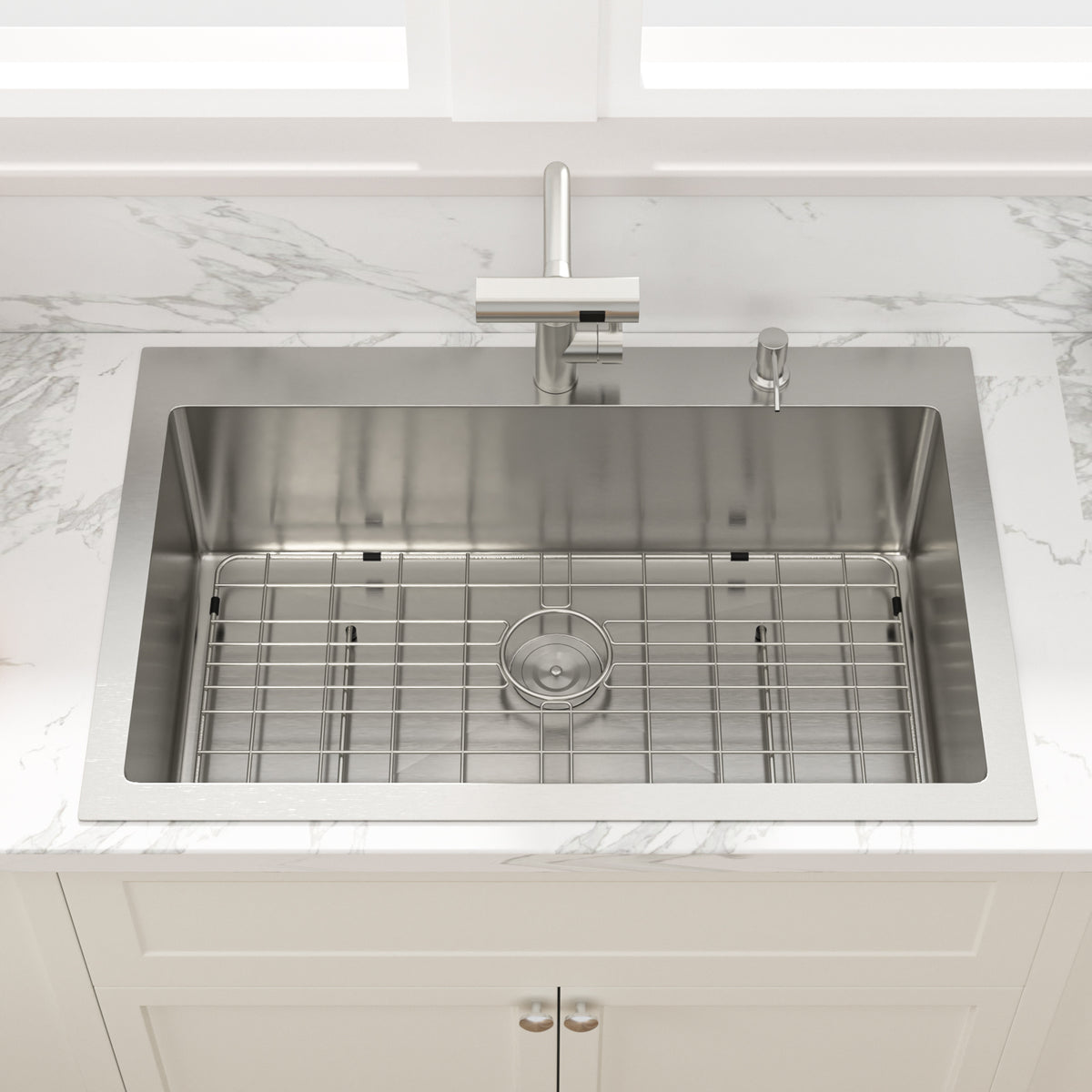 Sarlai 33'' Drop In Workstation Kitchen Sink 16 Gauge SUS304 Stainless Steel Single Bowl Topmount Kitchen Sink