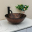 Sarlai 16.5''x16.5'' Round Brown Tempered Glass Vessel Sink Combo Black Faucet & Pop Up Drain