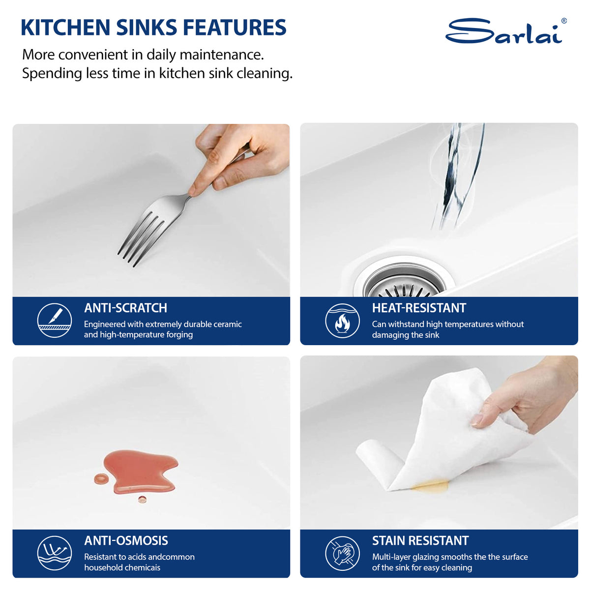 Sarlai 33 White Farmhouse Kitchen Sink - 33 x 20 Inch Farm Kitchen Sink Ledge Workstation White Ceramic Porcelain Fireclay Farmer Sinks Single Bowl Basin