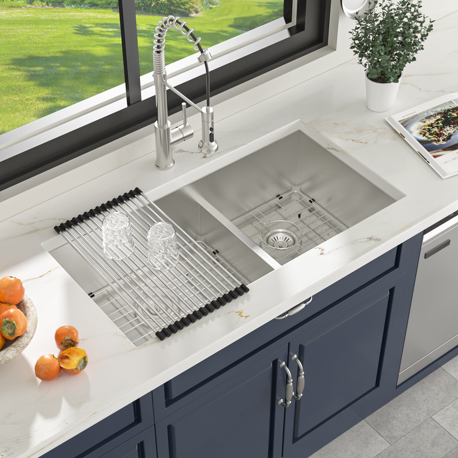Sarlai 36'' Undermount Kitchen Sink 16 Gauge Stainless Steel 60/40 Double Bowl with Low Divider