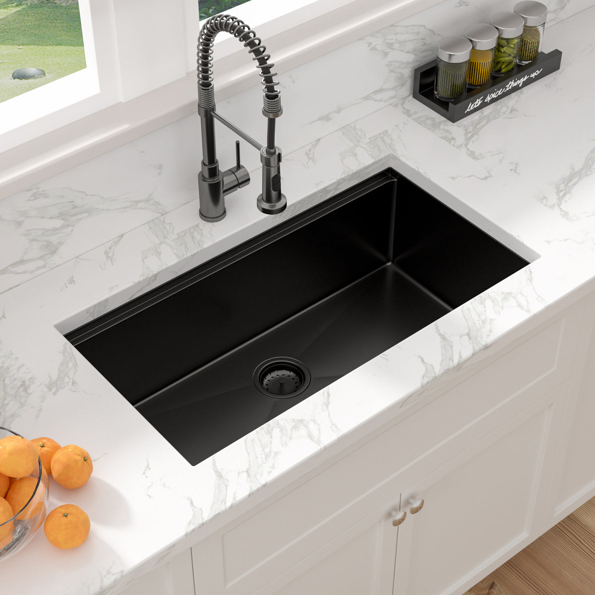 Sarlai 33''Matte Black Undermount Workstation Kitchen Sink 16 Gauge T304 Stainless Steel