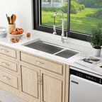 Sarlai 36'' Undermount Workstation Kitchen Sink - 16 Gauge Stainless Steel 50/50 Double Bowl with Low Divider