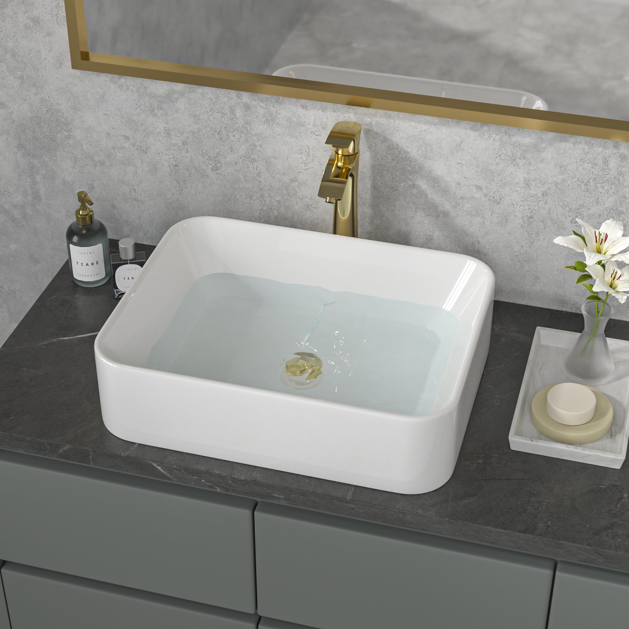 Sarlai 19'' x 15'' White Ceramic Rectangle Countertop Vessel Bathroom Sink