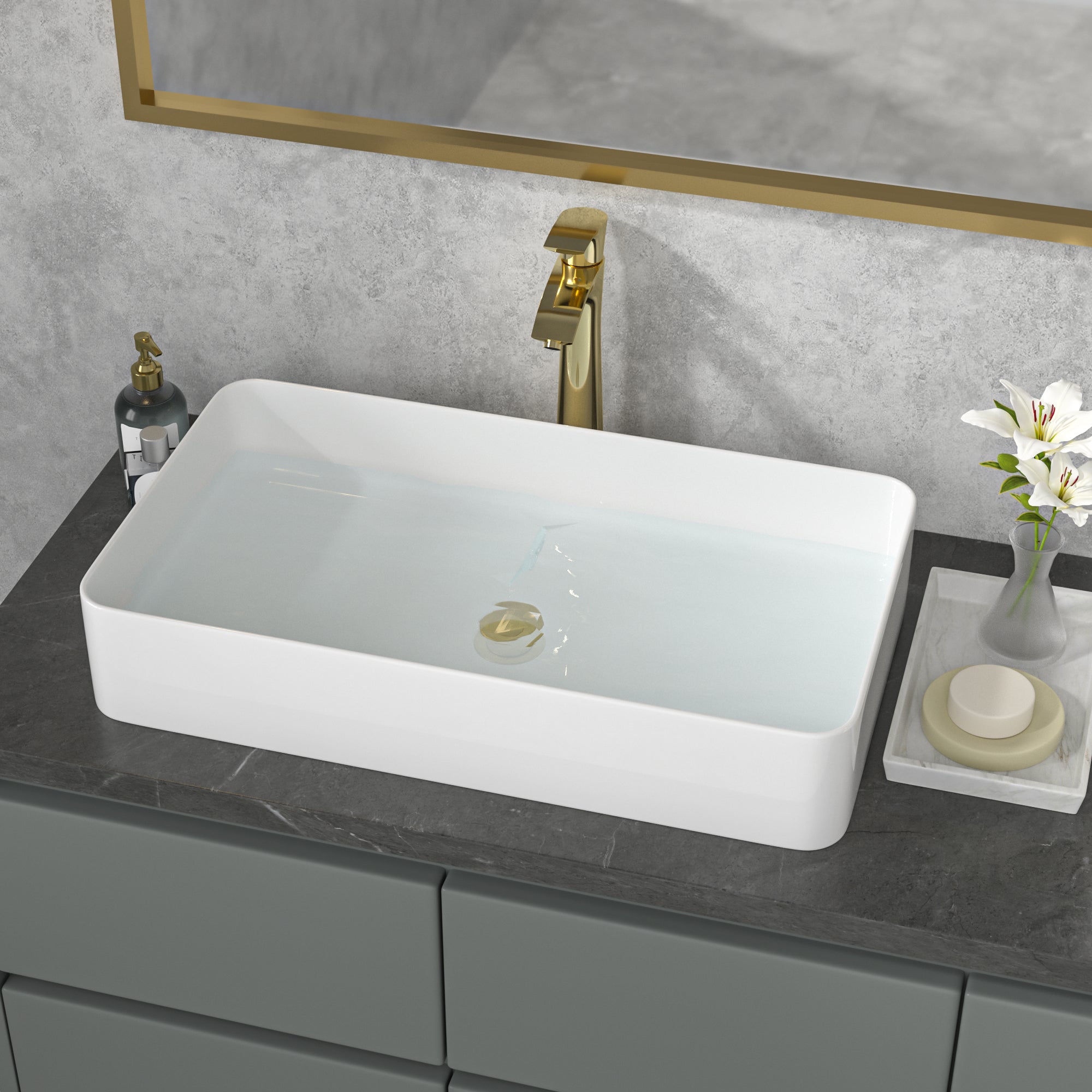 Sarlai 24'' x 14'' Ceramic Rectangle Vessel Drop-in Bathroom Sink