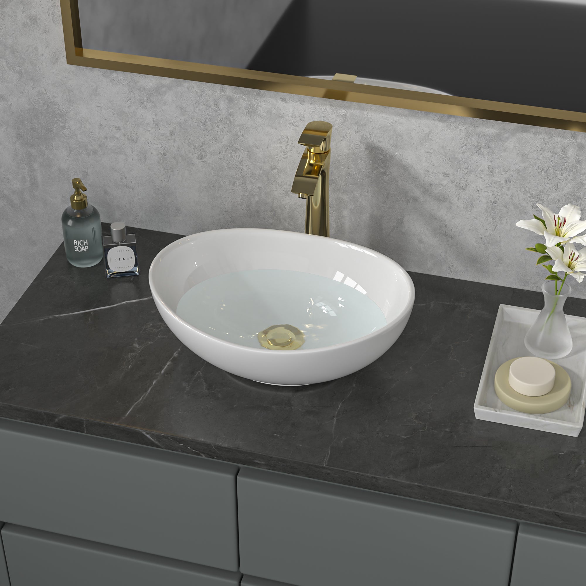 Oval Vessel Sink - Sarlai 16''x13'' Bathroom Sink Oval Shape Above Counter White Porcelain Ceramic Bathroom Vessel Vanity Sink Art Basin