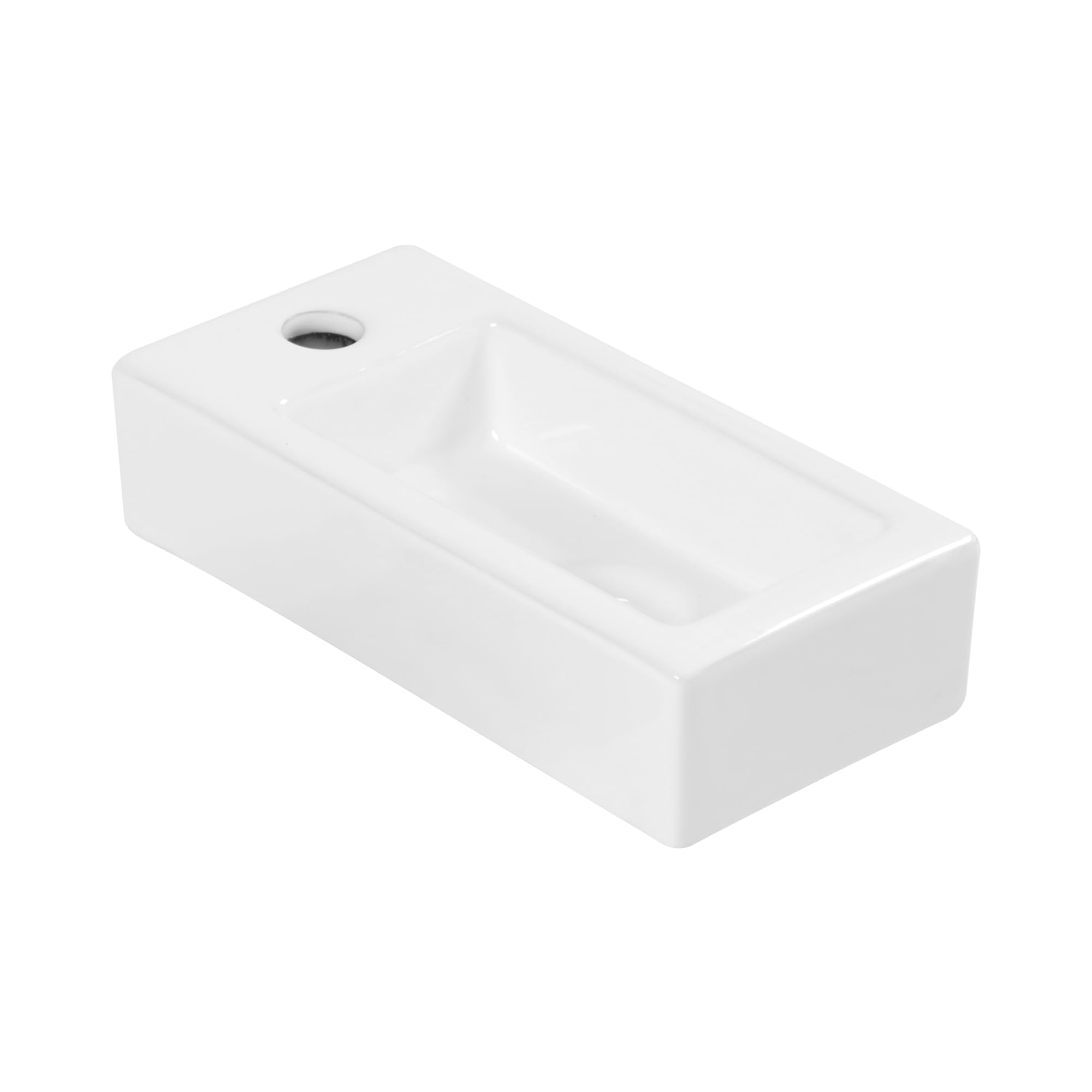 Sarlai 15''x7'' Floating Wall Hang White Porcelain Ceramic Bathroom Vessel Sink-Left Hand Main image
