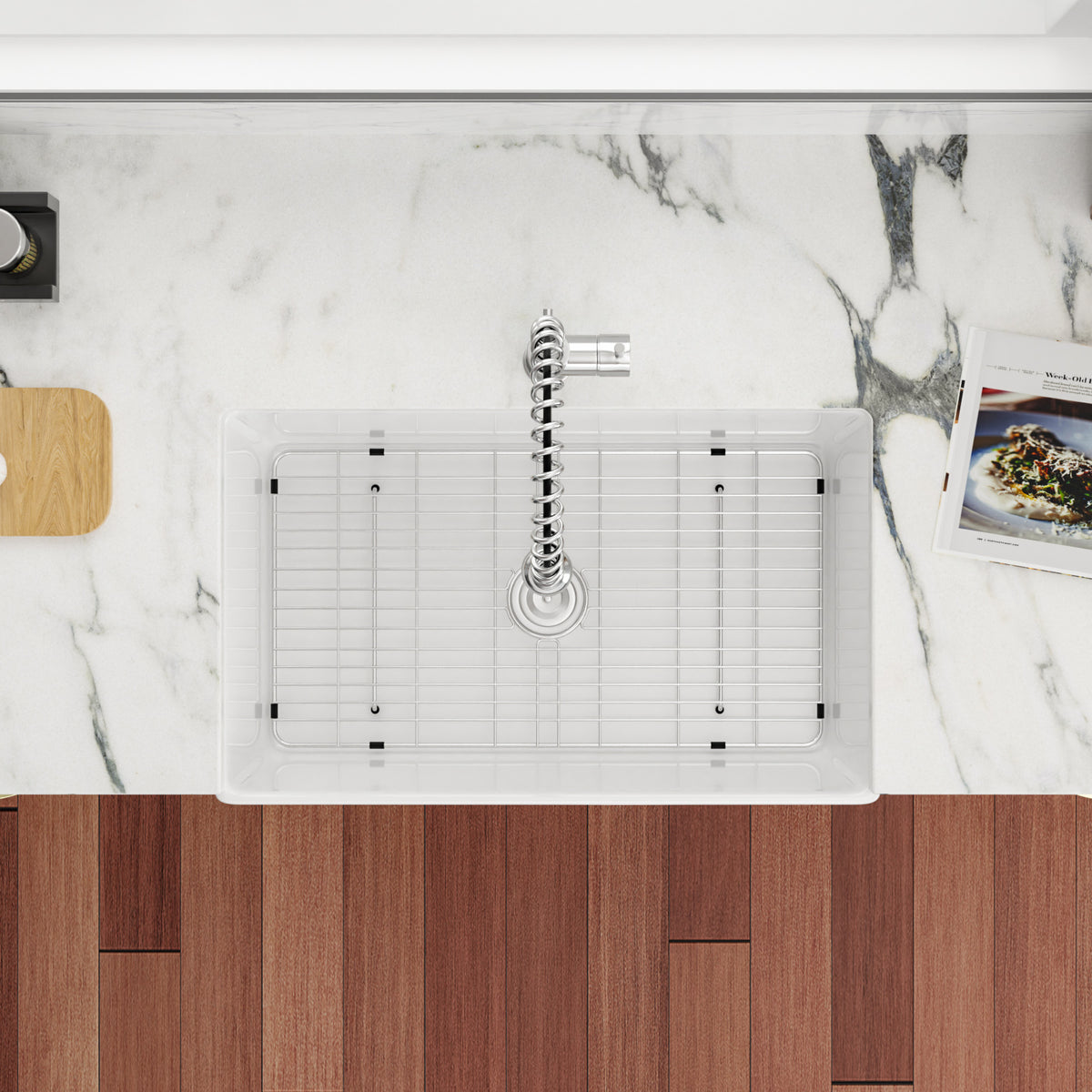 Sarlai 36''x20'' Reversible Apron Front White Fireclay Farmhouse Sink, Single Bowl Vitreous Porcelain Farm Kitchen Basin