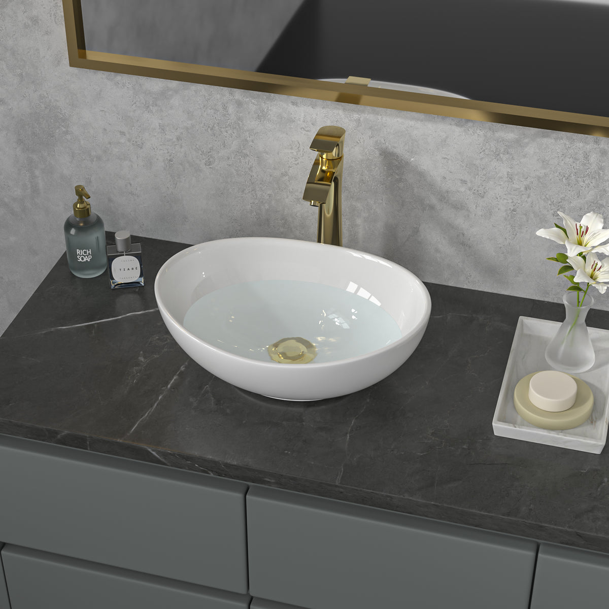 Sarlai 16''Oval White Ceramic Vessel Sink Above Counter Bathroom Sink