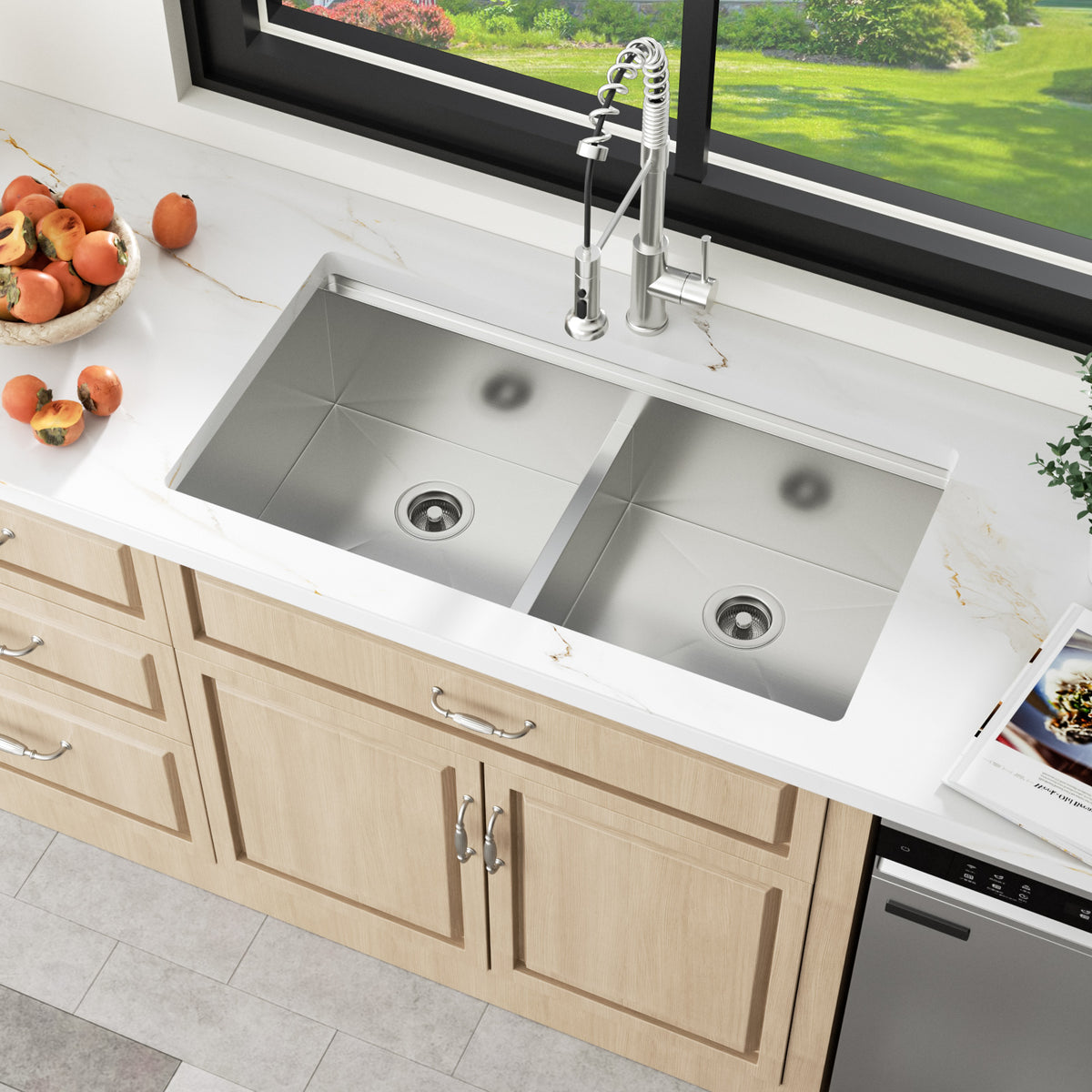 Sarlai 36" Undermount Workstation Kitchen Sink - 16 Gauge Stainless Steel 50/50 Double Bowl with Low Divider