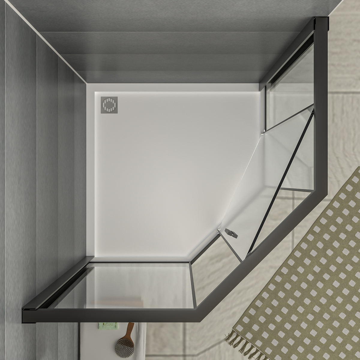 Sarlai 42''x 76''Corner Sliding Shower Enclosure Matte Black Framed Tempered Glass Shower Door