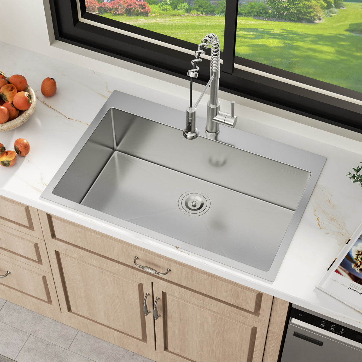Sarlai 33''x22'' Drop In Kitchen Sink Single Bowl 16 Gauge SUS304 Stainless Steel Topmount Kitchen Sink