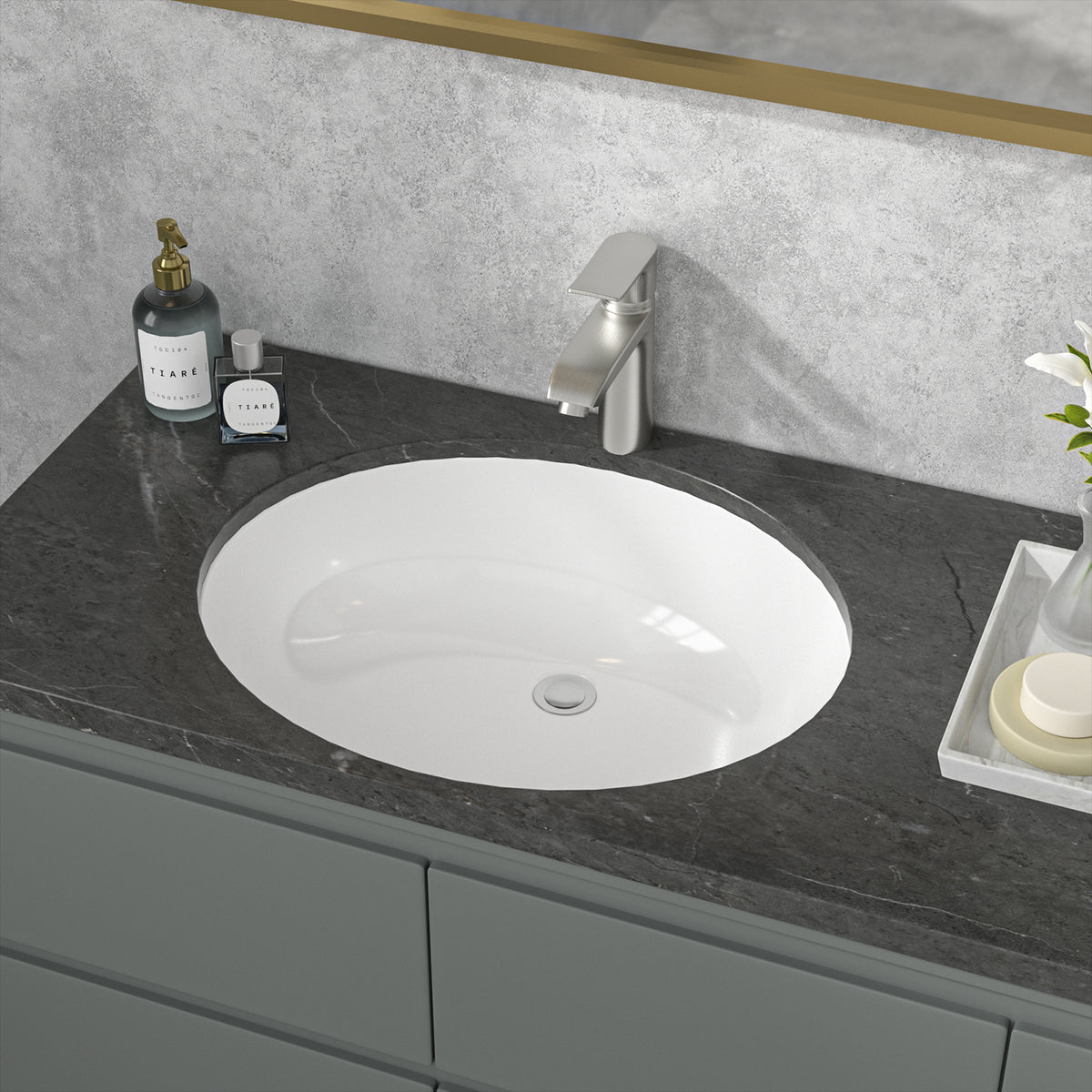 Sarlai 19''x16''Oval Undermount Bathroom Sink White Ceramic Sink With Overflow
