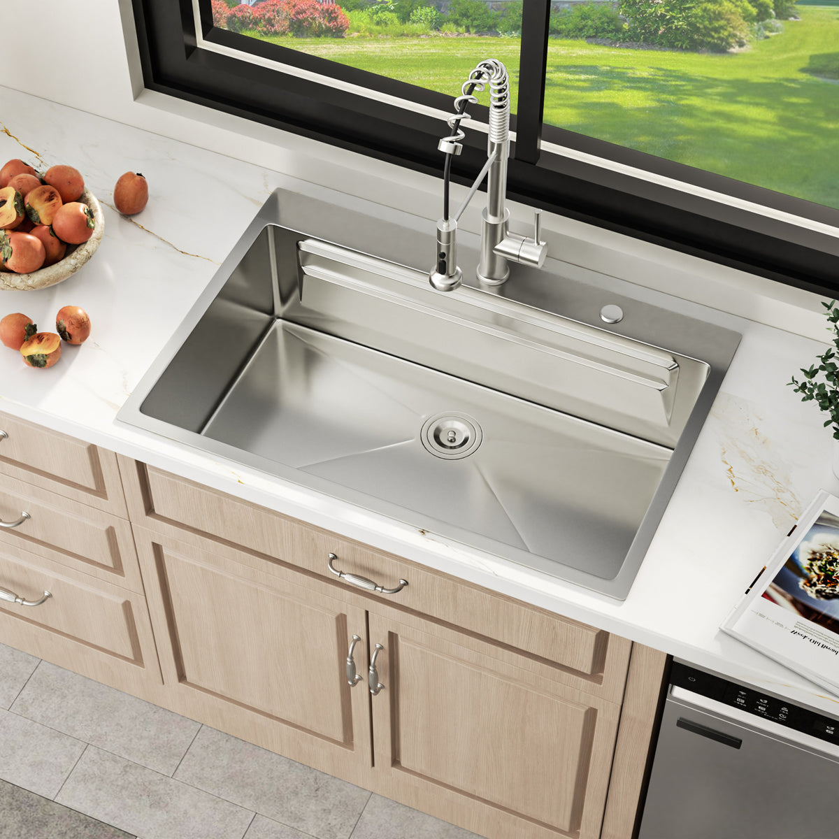 Sarlai Patent Dual Tier Workstation Sink 33 Inch, T304 16 Gauge Stainless Steel Undermount Kitchen Sink