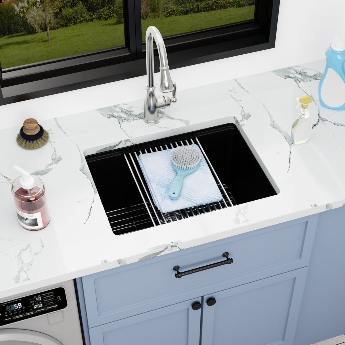 Sarlai 24''x18'' Black Quartz Undermount Laundry Workstation Utility Sink
