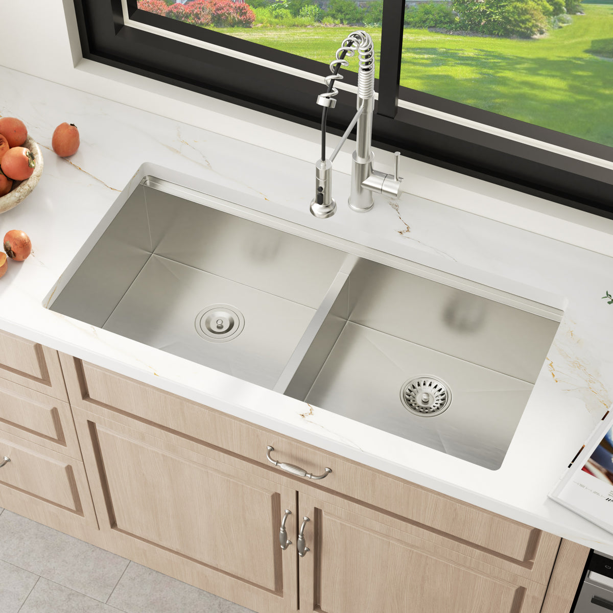 Sarlai 39'' Undermount Workstation Sink - 16 Gauge 50/50 Double Bowl with Salad Prep Bowls