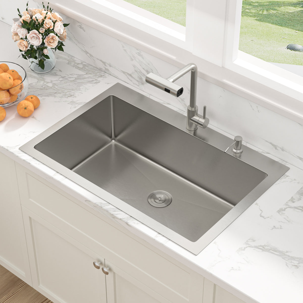 Sarlai 33'' Drop In Workstation Kitchen Sink 16 Gauge SUS304 Stainless Steel Single Bowl Topmount Kitchen Sink
