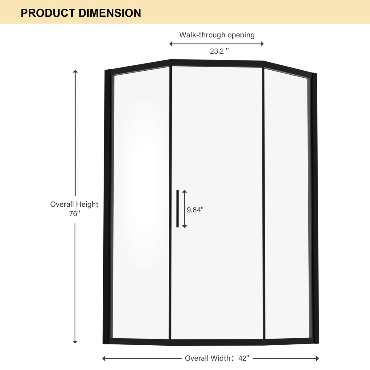 Sarlai 42''x 76''Corner Sliding Shower Enclosure Matte Black Framed Tempered Glass Shower Door