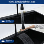 Sarlai 33'' x 22'' Black Quartz Drop-in Waterfall Single Bowl Workstation Kitchen Sink