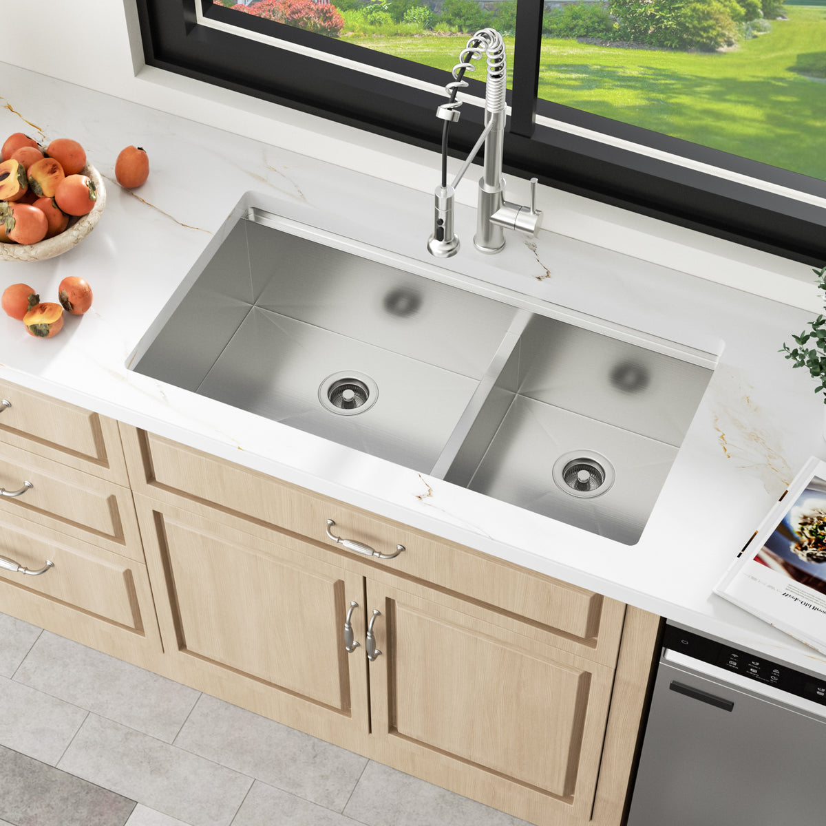 Sarlai 36in Undermount Workstation Sink - 16 Gauge 60/40 Double Bowl with Salad Prep Bowls