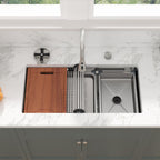 Sarlai 33'' Waterfall Undermount Workstation Sink - 16 Gauge Stainless Steel Single Bowl with Pull-Down Faucet