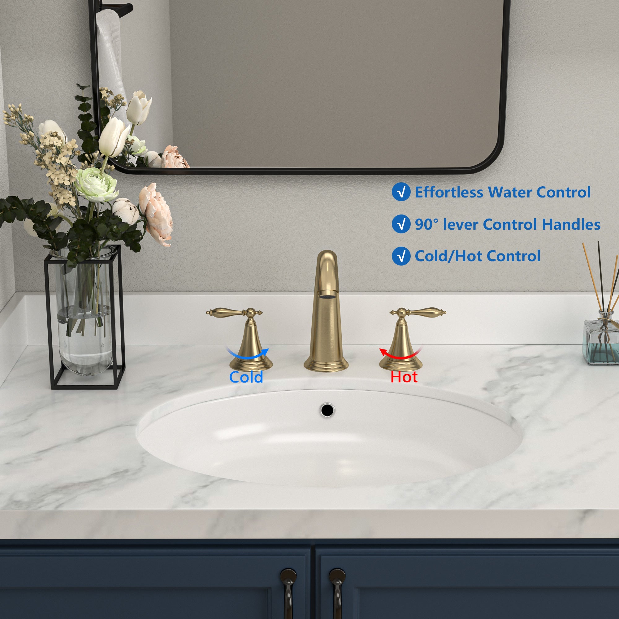 Sarlai 3-Hole 2-Handle Brass Bathroom Sink Faucet