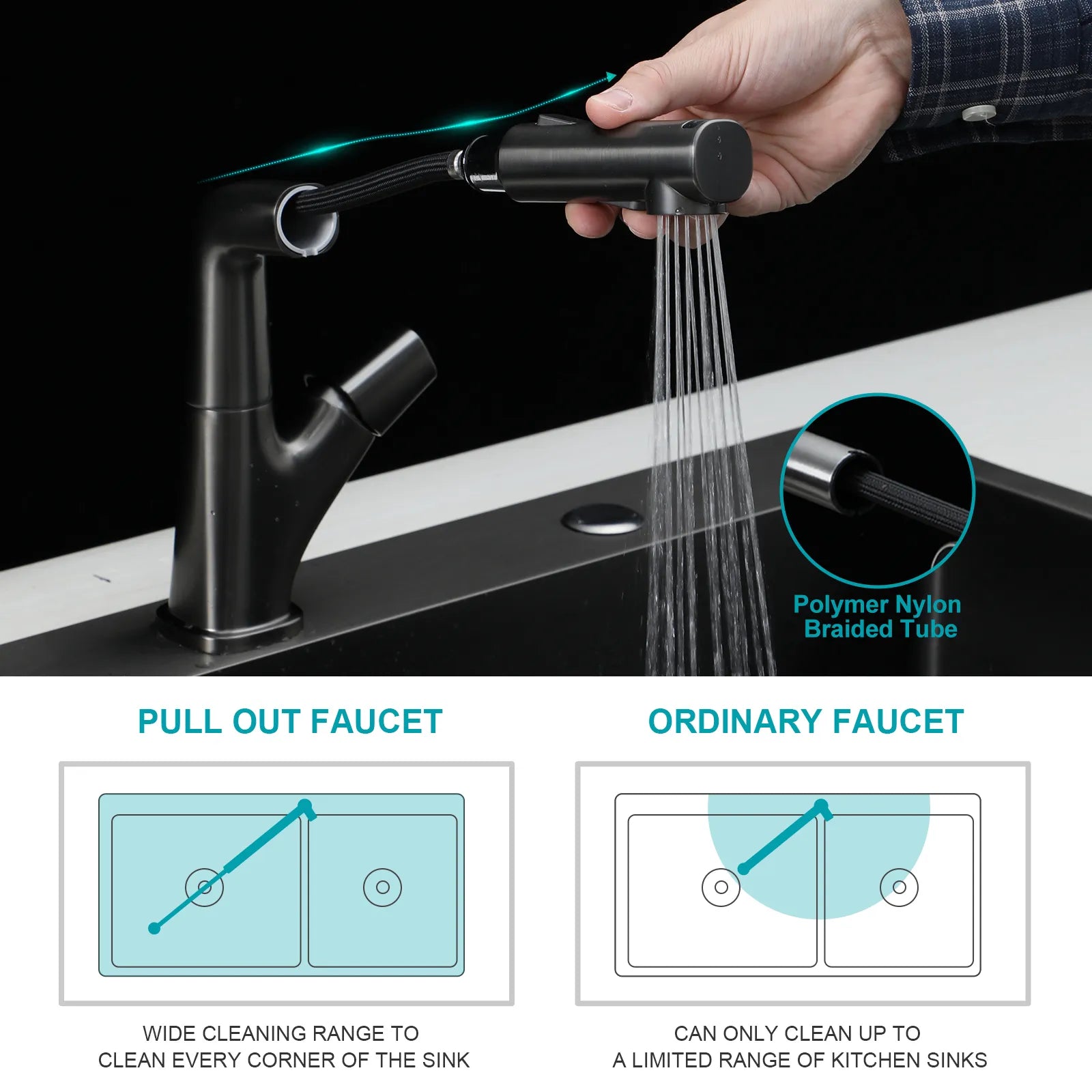 Sarlai 3 Modes 360° Rotating Pull Down Sprayer Stainless Steel Bathroom Faucet