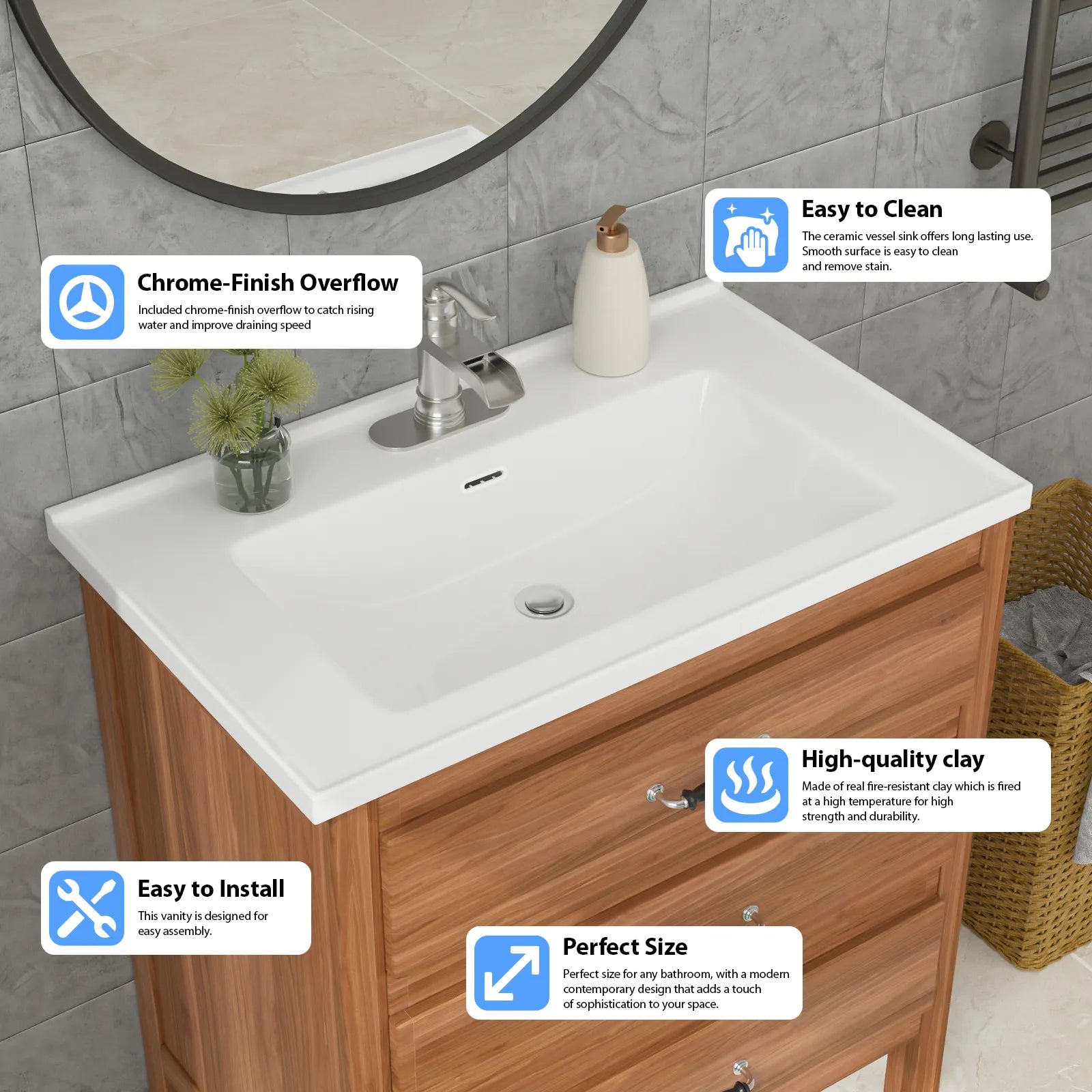 Sarlai 32'' x 20'' Drop-In Ceramic White Bathroom Sink Basin