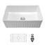 Sarlai 33''x18'' Reversible Apron Front White Fireclay Farmhouse Sink, Single Bowl Undermount Ceramic Kitchen Farmer Basin