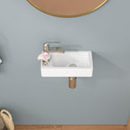 Sarlai 15''x7'' Floating Wall Hang White Porcelain Ceramic Bathroom Vessel Sink-Left Hand