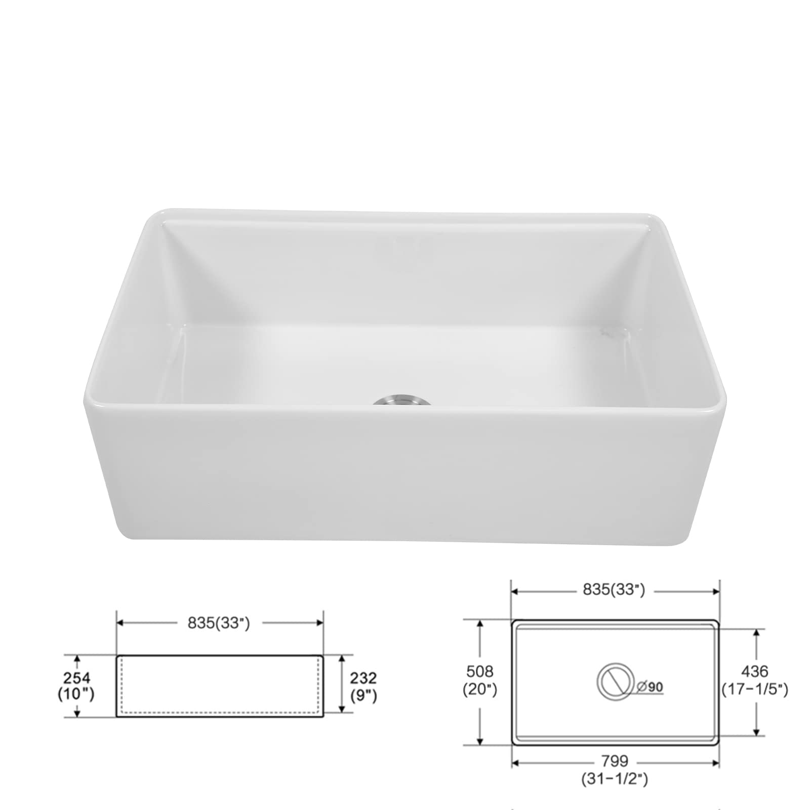 Sarlai 33'' White Apron Front Ceramic Workstation Fireclay Farmhouse Sink
