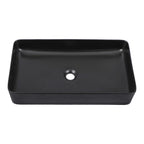 Sarlai Black Vessel Sink Rectangular - 24''x14'' Modern Bathroom Vessel Sink Rectangle Above Counter Black Ceramic Porcelain Lavatory Vanity Sink Art Basin