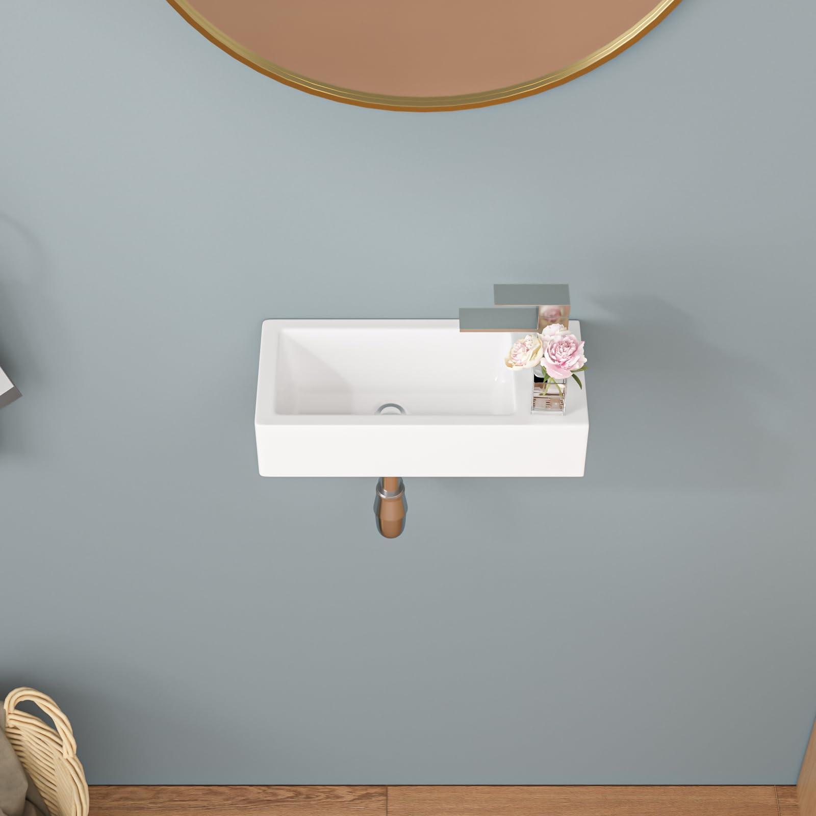 Sarlai 15''x7'' White Porcelain Ceramic Wall Mounted Bathroom Vessel Sink Secondary image