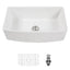Sarlai 33''x19'' Curved Apron Front White Vitreous Fireclay Farmhouse Sink, Single Bowl Porcelain Ceramic Farm Kitchen Basin