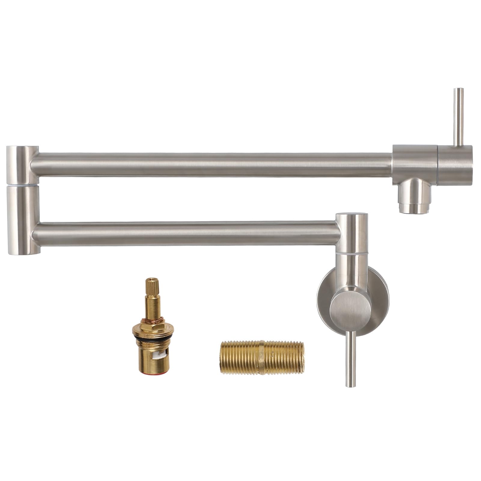Sarlai Two Handles Wall Mount Folding Stretchable Brass Kitchen Faucet