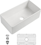 Sarlai 36''x20'' Reversible Apron Front White Fireclay Farmhouse Sink, Single Bowl Vitreous Porcelain Farm Kitchen Basin