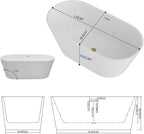 Sarlai Modern Oval White Acrylic Freestanding Bathtub with Black Drain