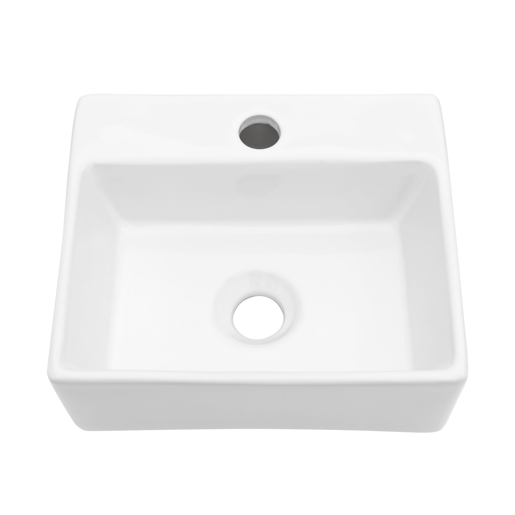 Sarlai Wall Mount Hung Small Vessel Sink - 13''x11'' Floating Vessel Sink Wall Mounted Small Bathroom Sinks Tiny Modern Rectangle Floating White Porcelain Ceramic Vanity Sink Main image