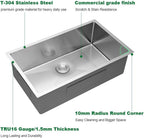 33 Undermount Kitchen Sink - Sarlai 33x19 Inch Kitchen Sink Undermount Single Bowl Stainless Steel 16 Gauge Under Counter Sink Basin