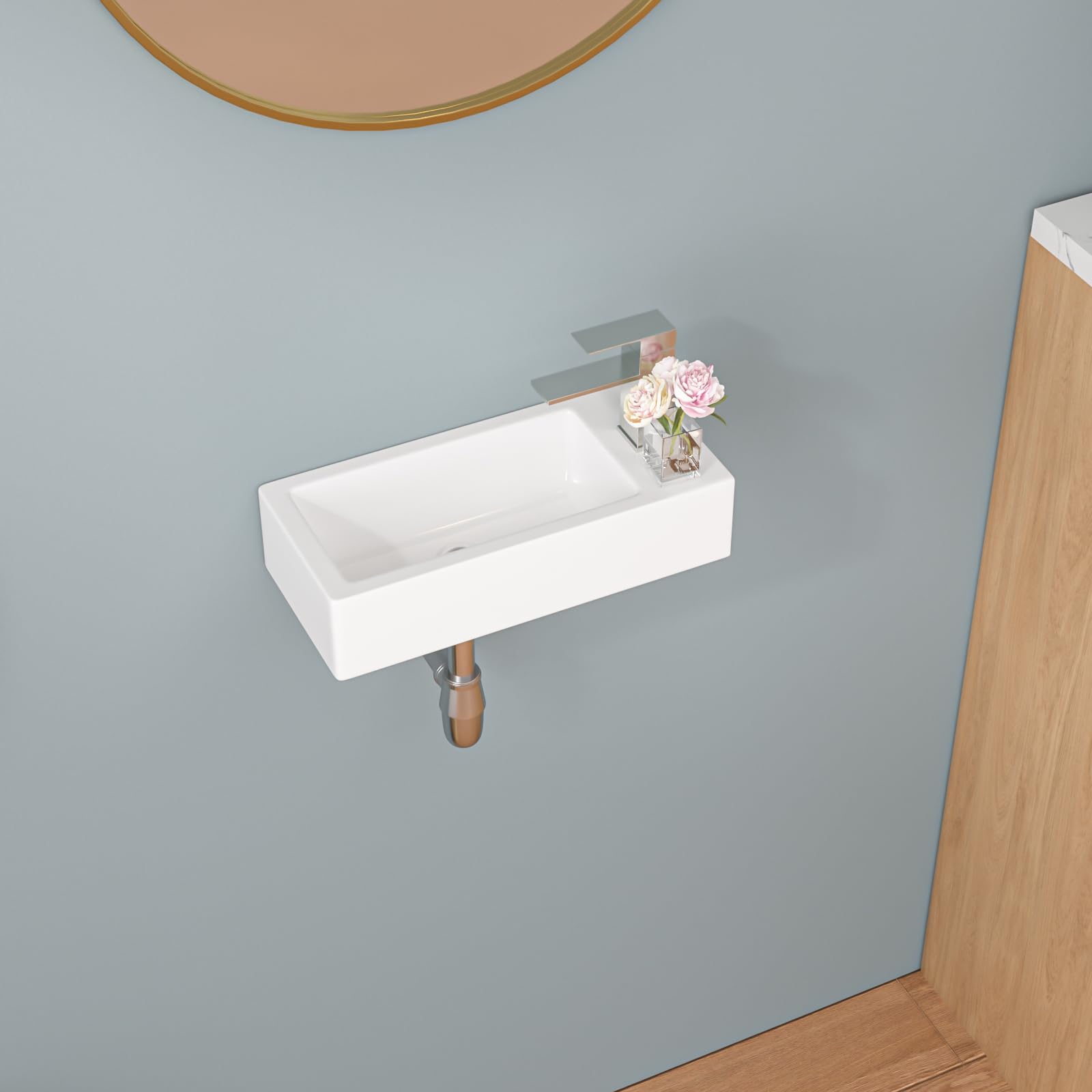 Sarlai 15''x7'' White Porcelain Ceramic Wall Mounted Bathroom Vessel Sink