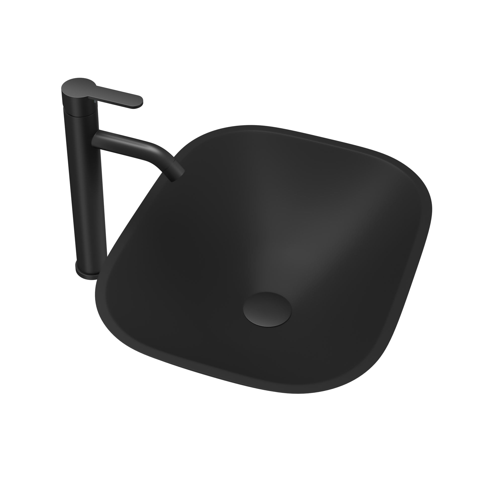 Sarlai 18.5''x14.38'' Matte Black Tempered Glass Bathroom Vessel Sink, Countertop Basin with Faucet & Pop-up Drain Combo