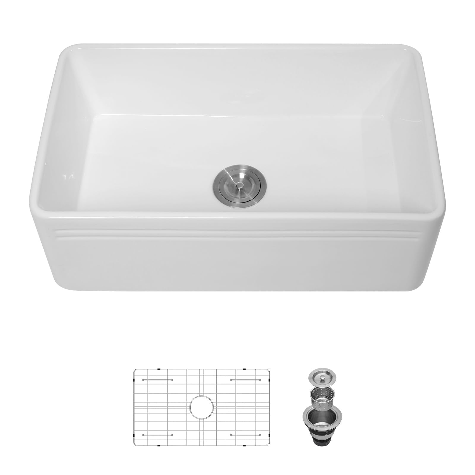 Sarlai 30'' x 18'' Ceramic White Apron Front Fireclay Farmhouse Sink