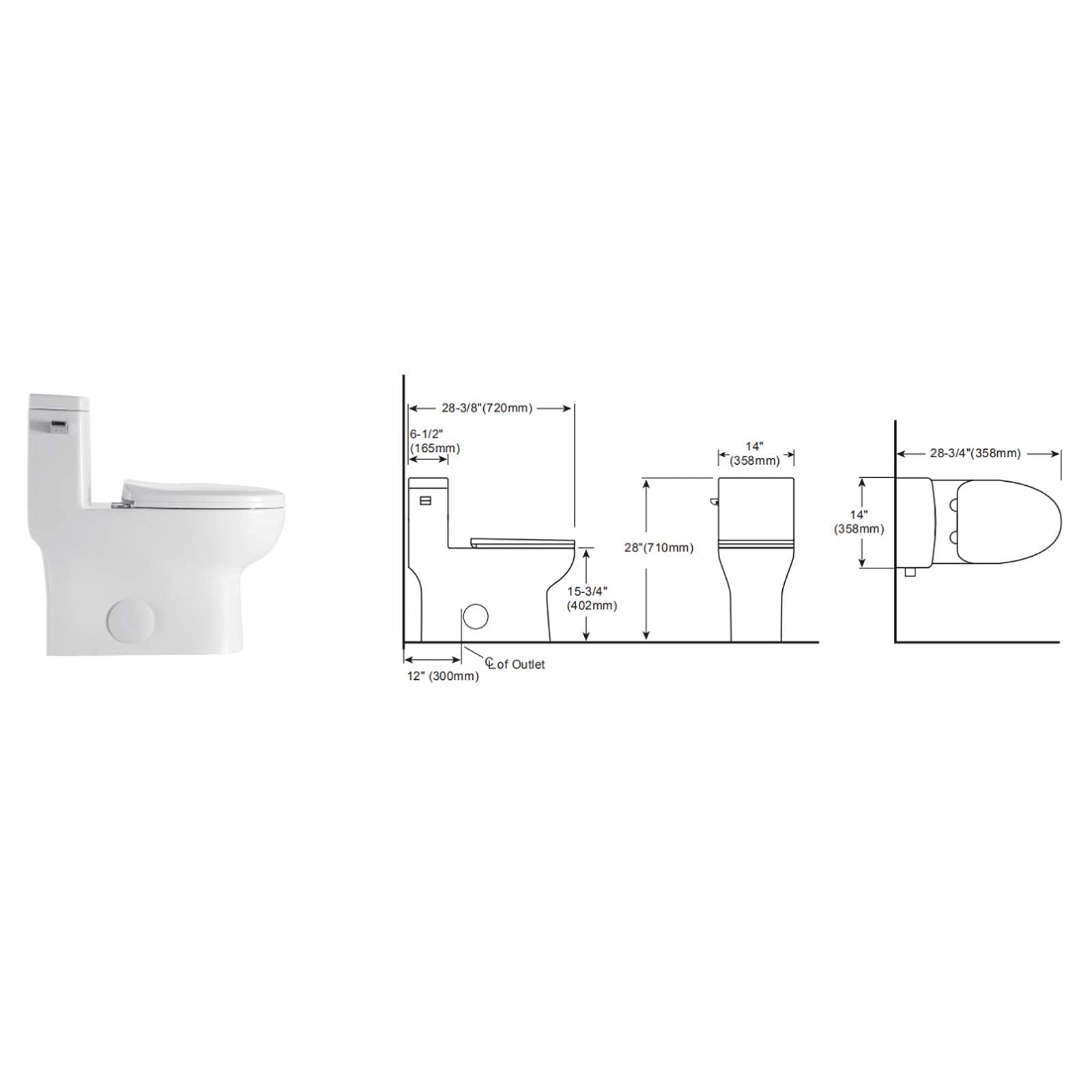 Sarlai One Piece Toilet - Tall Elongated Bathroom Toilet Comfort Height Dual Flush White Ceramic Modern Small Bathroom One Piece Toilet with Soft Seat, 12'' Rough - In, Wax Ring Included
