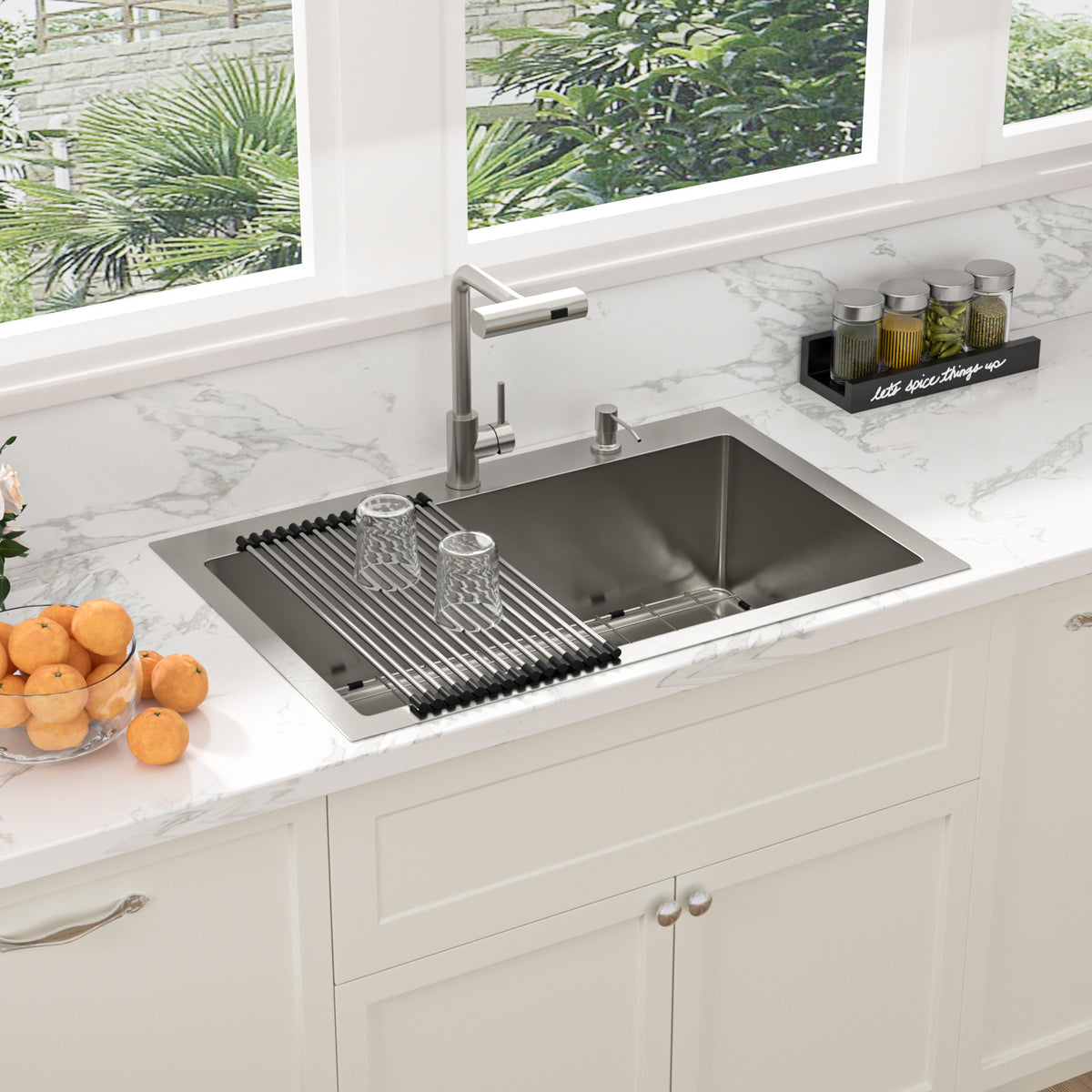 Sarlai 33'' Drop In Workstation Kitchen Sink 16 Gauge SUS304 Stainless Steel Single Bowl Topmount Kitchen Sink