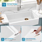 Sarlai 33" Quartz Composite Apron Front Workstation Kitchen Sink, Single Bowl Farmhouse Sink with Gold Drain, Roll-Up Rack & Cutting Board