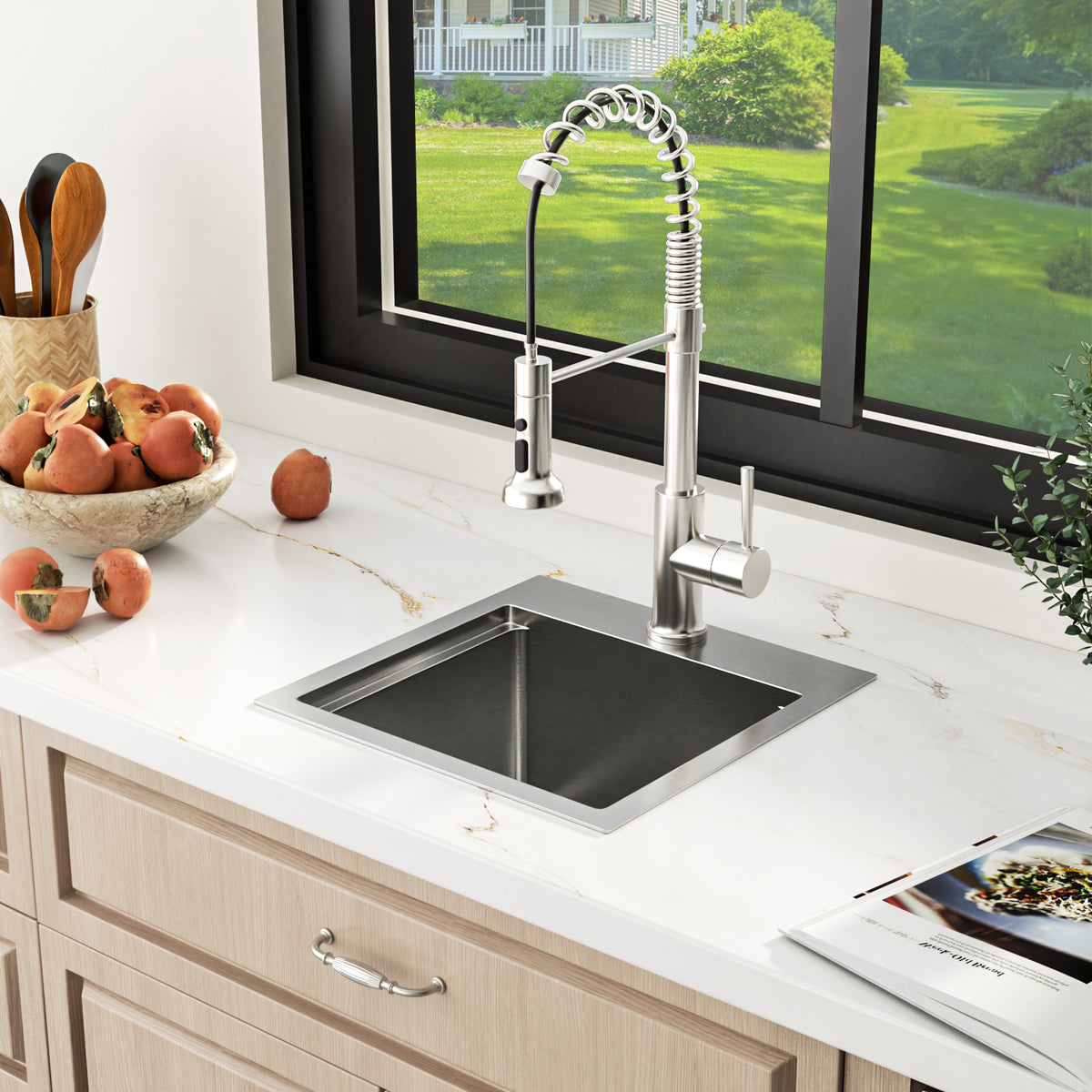Sarlai 15''x15'' Drop In Workstation Bar Sink 16 Gauge SUS304 Stainless Steel Single Bowl Topmount Prep Sink with Accessories