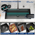 Sarlai 33'' Gunmetal Black Waterfall Workstation Sink - 16 Gauge Undermount Single Bowl with Pull-Down Faucet
