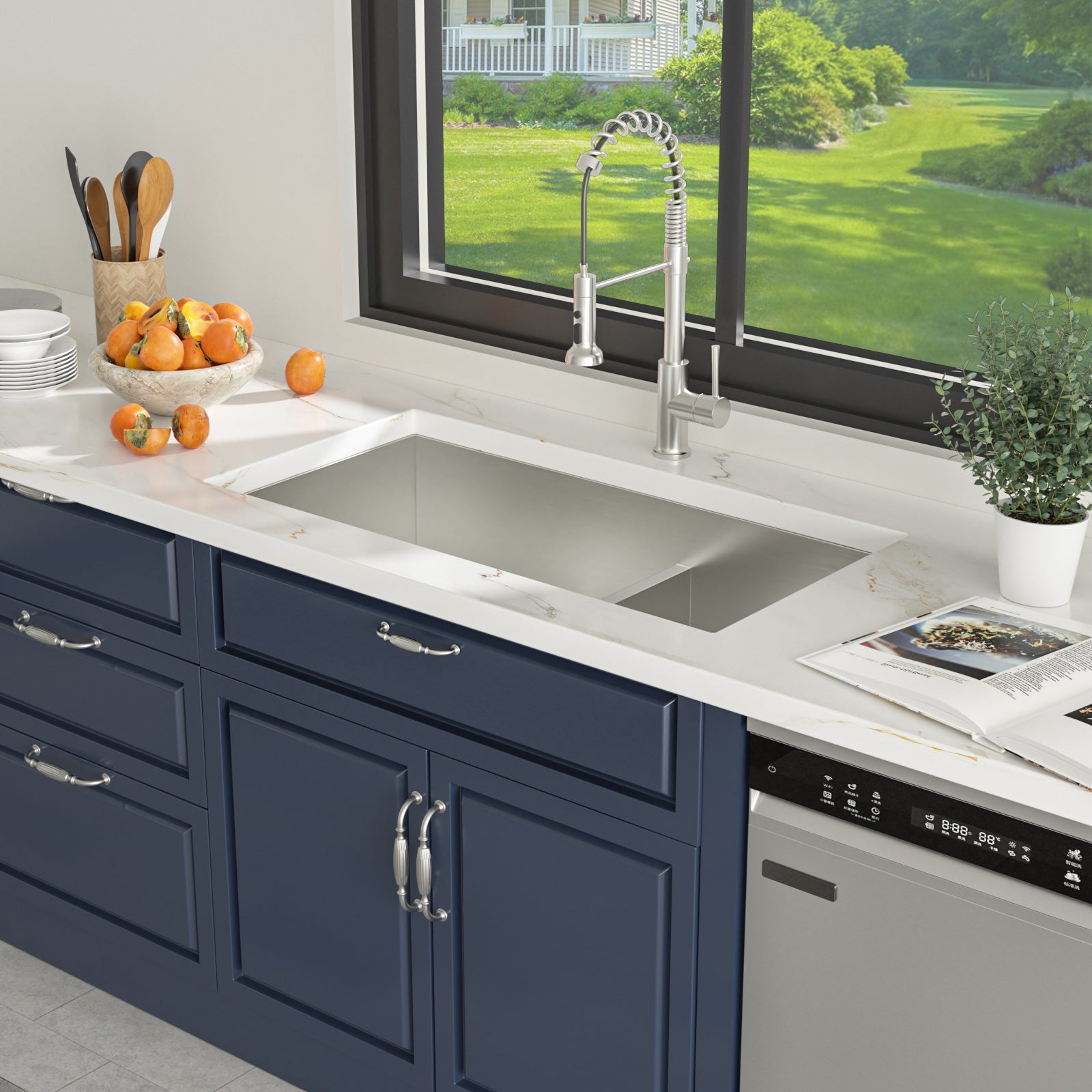 Sarlai 33in Undermount Kitchen Sink - 16 Gauge Stainless Steel 60/40 Double Bowl with Low Divider